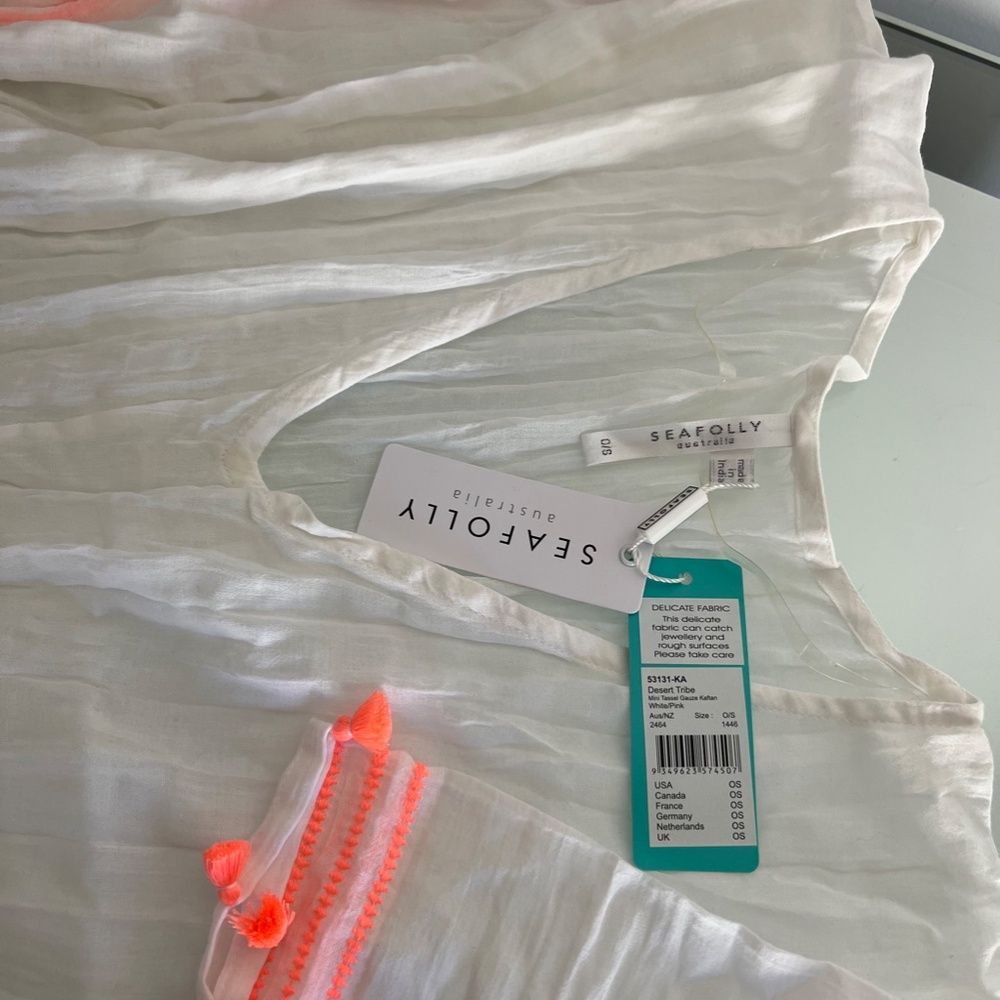 SEAFOLLY Australia Dessert Tribe Mini Tassel Gauze Kaftan One Size - Picture 5 of 7